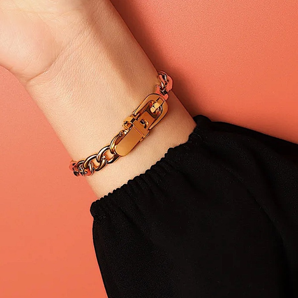 Gold Link Choker Necklace and Bracelet Set - Picture 8 of 14
